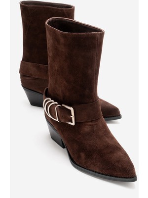 Luvi Velmor Kahverengi Süet Hakiki Deri Tokalı Kadın Western Bot