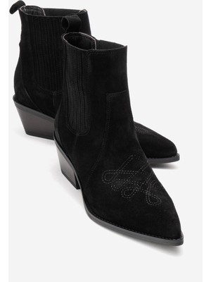 Luvi Julıeta Siyah Süet Hakiki Deri Kadın Western Bot