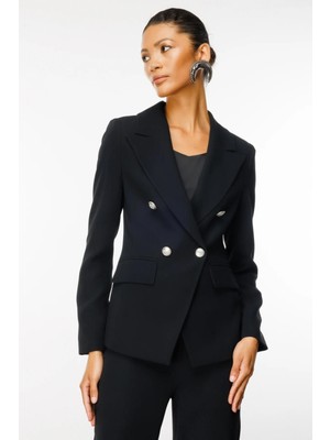 Ekol Minimalist Çift Düğmeli Uzun Kollu Kadın Blazer Ceket - Iş & Günlük