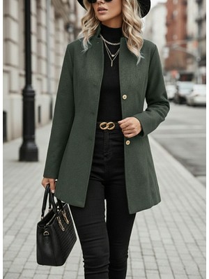 Barbora Tasarım Yaka Haki Kaşe Kaban