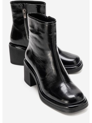 Luvi Junae Siyah Rugan Hakiki Deri Kadın Kalın Topuklu Bot