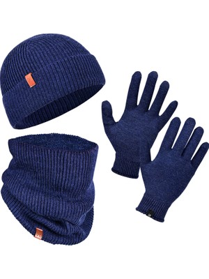 Norfolk Winter Set %70 Merino Yünü Termal Bere Boyunluk ve Eldiven 3'lü Kış Seti - Lacivert