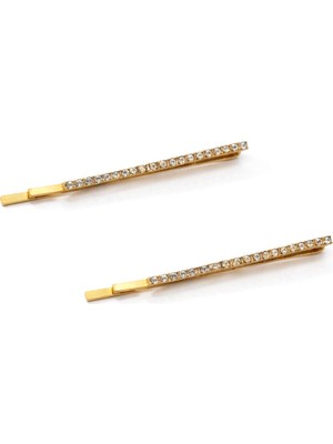 New Obsessions Zarif Taşlı Altın Renk 2li Tel Toka Seti