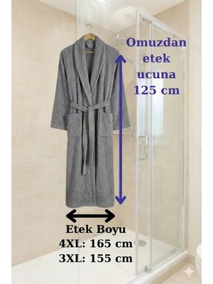 Karani Home Büyük Beden Şalyaka Cepli Gri Bornoz