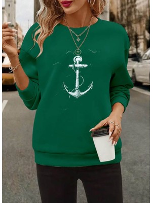 Dua Giyim Kadın Uzun Kollu Bisiklet Yaka Desenli Viskon Iki Iplik Bluz