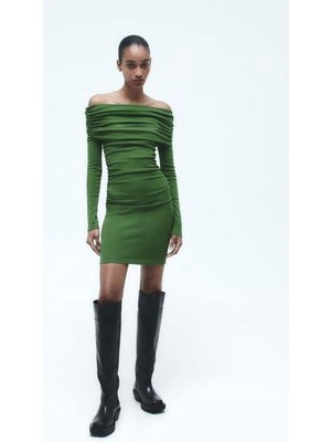 Dua Giyim Kadın Madonna Mendil Yaka Fırsat Ürün Büzgülü Mini Elbise