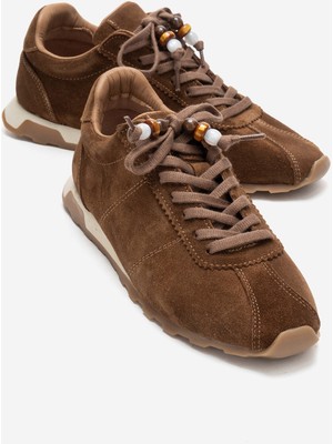Luvi Brea Taba Süet Hakiki Deri Boncuklu Kadın Günlük Sneaker