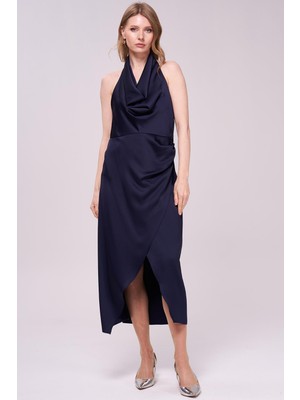 Journey Degaje Yaka-Sırtı Açık,kolsuz Saten Elbise