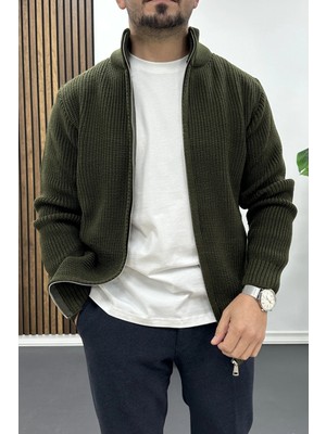 Edwox Erkek Slim Fit Fermuarlı Hırka Yeşil EDW434