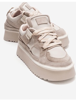 Luvi Raven Bej Süet Hakiki Deri Kadın Platform Sneaker