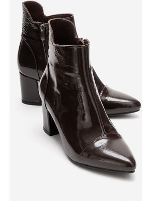 Luvi Gael Kahverengi Kırışık Rugan Hakiki Deri Kadın Kalın Topuklu Bot