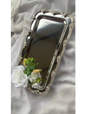 Ayaklı Nişan Tepsisi Söz Tepsisi Gümüş Renkli Tepsi Damat Kahve Tepsisi