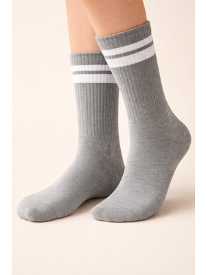 Unisex Şeritli Soket Çorap Gri