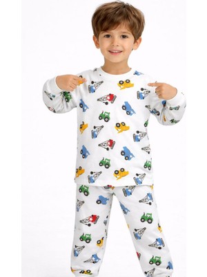 Renkli Araba  Desenli Interlok Uzun Kollu Mevsimlik Erkek Çocuk Pijama Takımı