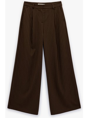 Koton Pileli Viskon Karışımlı Geniş Paça Çizgili Pantolon