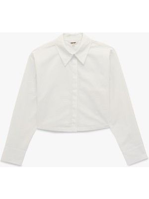 Koton Regular Fit Uzun Kollu Klasik Yaka Crop Gömlek