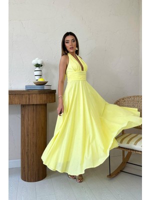 Dua Giyim Sarı Askılı Keten Elbise
