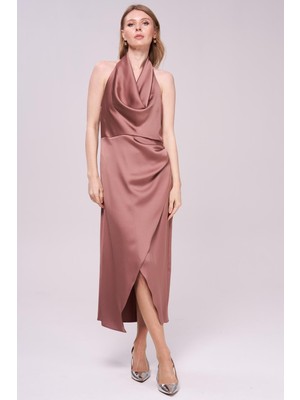 Journey Degaje Yaka-Sırtı Açık,kolsuz Saten Elbise