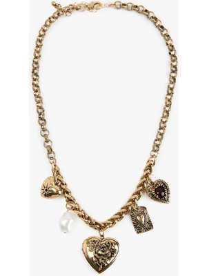 Inci ve Kalp Charmlı Çelik Karışımlı Zincir Kolye - Koton x Melis Ağazat