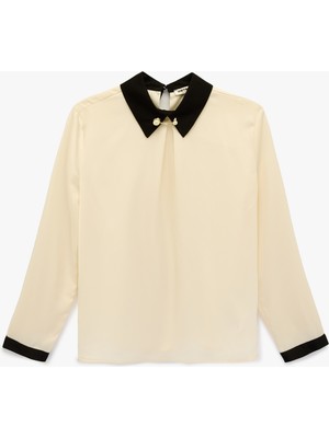 Koton Yaka Detaylı Uzun Kollu Metal Aksesuarlı Gömlek