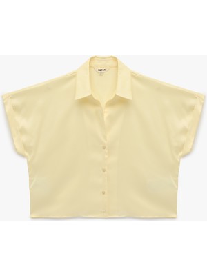 Koton Kısa Kollu Kaçık Yaka Oversize Saten Gömlek