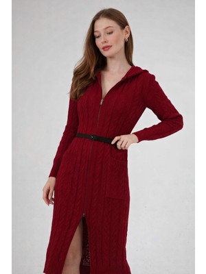 Missruba Kadın Bordo Fermuarlı Triko Hırka - FH0002