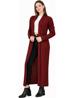 Missruba Kadın Bordo Fitilli Uzun Hırka - FH0001