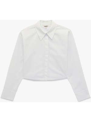 Koton Regular Fit Pamuklu Klasik Yaka Uzun Kollu Crop Gömlek