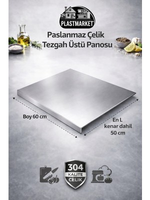Plastmarket Paslanmaz Çelik Tezgah Üstü Kesme Doğrama Yoğurma Tahtası - L Kenar - Xl Ekstra Büyük Boy