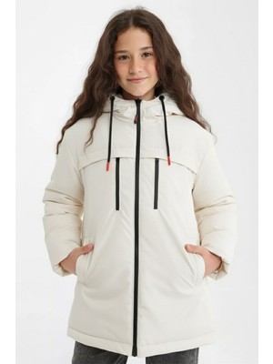 D1fference İçi Astarlı Cepli Kapüşonlu Jel Elyaflı Su ve Rügar Geçirmez Kız Çocuk Kışlık Mont