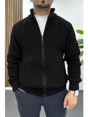 Edwox Erkek Slim Fit Fermuarlı Hırka Siyah EDW434