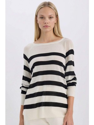 DeFacto Regular Fit Kayık Yaka Çizgili Triko Kazak C6815AX25SP