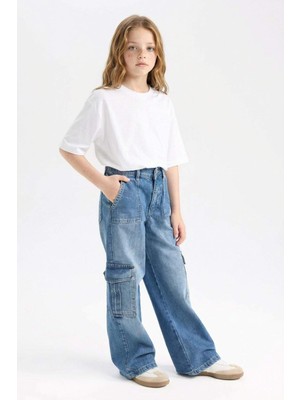 DeFacto Wide Leg Kargo Geniş Paça Jean Pantolon Kız Çocuk C8540A824AU