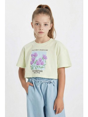 DeFacto Crop Bisiklet Yaka Baskılı Kısa Kollu Tişört Kız Çocuk D0869A824HS