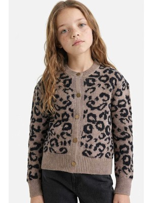 DeFacto Leopar Desenli Düğmeli Hırka Kız Çocuk G3065A825AU