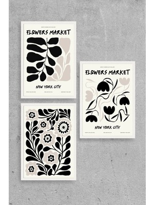 Yazline Global Flower Market Üçlü Ahşap Çerçeveli Tablo 30 x 40