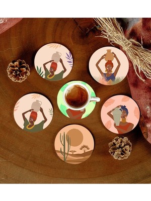 Yazline Global 6 Adet Desenli Mdf Bardak Altlığı