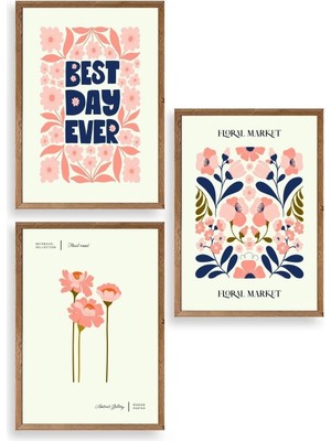 Yazline Global Flower Market Üçlü Ahşap Çerçeveli Tablo 23 x 30