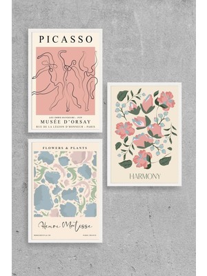 Yazline Global Ünlü Tablolar Üçlü Ahşap Çerçeveli Tablo 40 x 60