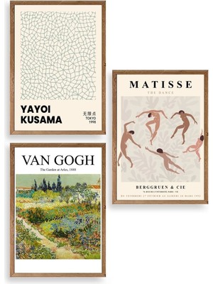 Yazline Global Ünlü Tablolar Üçlü Ahşap Çerçeveli Tablo 23 x 30