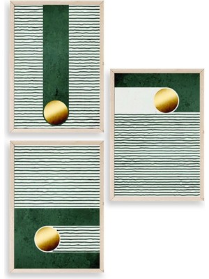 Yazline Global Yuvarlak Top Desenli Üçlü Ahşap Çerçeveli Tablo 50 x 70