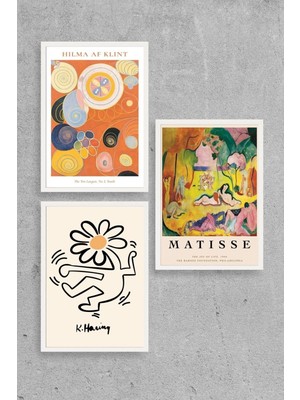 Yazline Global Ünlü Tablolar Üçlü Ahşap Çerçeveli Tablo 30 x 40