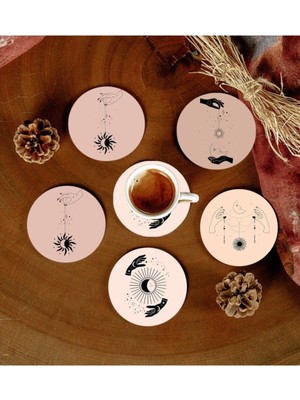 Yazline Global 6 Adet Desenli Mdf Bardak Altlığı