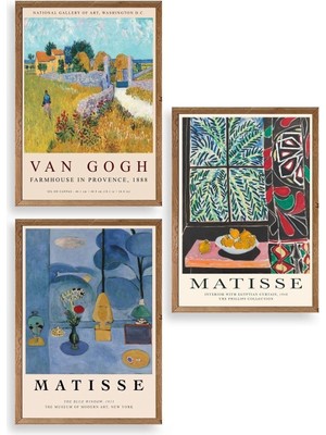 Yazline Global Ünlü Tablolar Üçlü Ahşap Çerçeveli Tablo 23 x 30