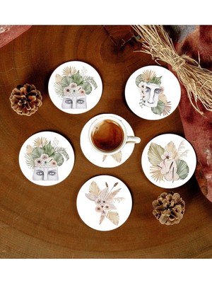 Yazline Global 6 Adet Desenli Mdf Bardak Altlığı