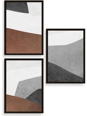Yazline Global Soyut Üçlü Ahşap Çerçeveli Tablo 50 x 70