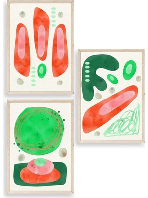 Yazline Global Düşündüren Şekiller Üçlü Ahşap Çerçeveli Tablo 23 x 30