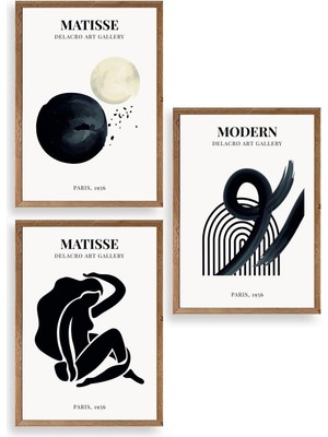 Yazline Global Matisse Üçlü Ahşap Çerçeveli Tablo 30 x 40