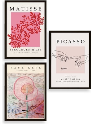 Yazline Global Ünlü Tablolar Üçlü Ahşap Çerçeveli Tablo 23 x 30