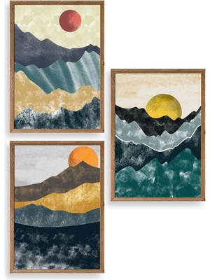 Yazline Global Manzara Üçlü Ahşap Çerçeveli Tablo 30 x 42